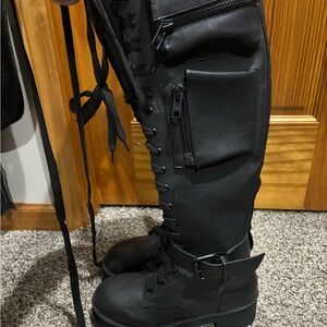 Dolls Kill Black Tactical Lace-Up Boots